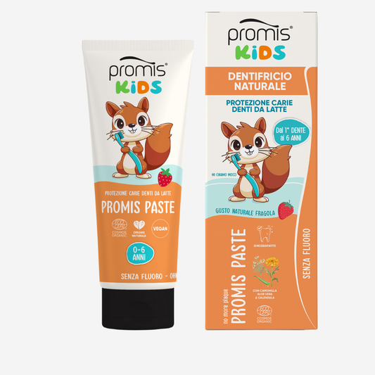 promis paste kids | protezione carie denti da latte senza fluoro | 0 - 6 anni